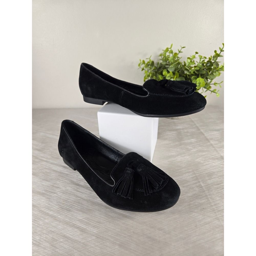 Born Black Suede Tassel Loafers D84203 Hand Crafted Leather Lined Flats 6.5M